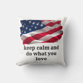 keep calm quote and vibrant american flag クッション