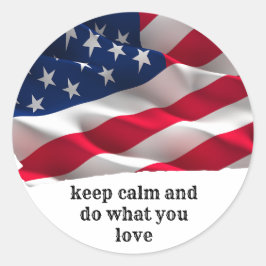 keep calm quote and vibrant american flag ラウンドシール