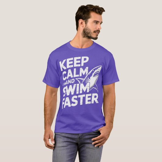Keep Calm Swim Faster Shark Tシャツ (正面フル)