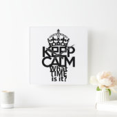 KEEP CALM WHAT TIME IS IT? BY MASANSER スクエア壁時計 (ホーム)