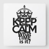 KEEP CALM WHAT TIME IS IT? BY MASANSER スクエア壁時計 (正面)