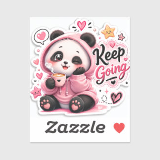 Keep Going – もふもふパンダのモチベーションデザイン ステッカー シール