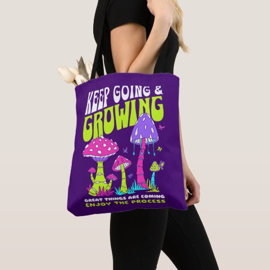 Keep Going & Growing Motivational Mushroom トートバッグ (クローズアップ)