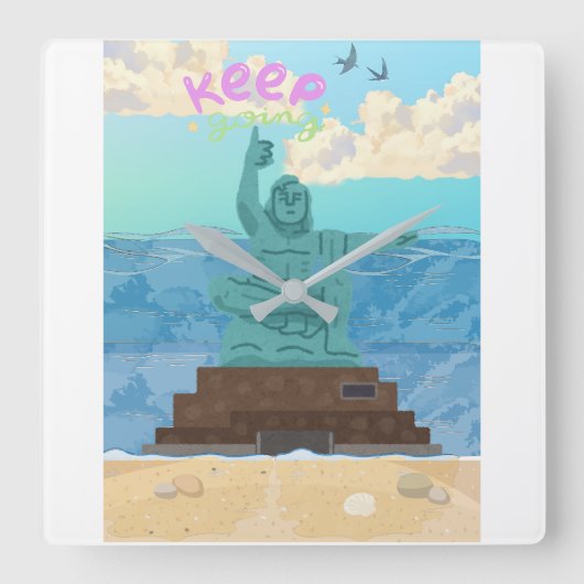 Keep Going Nagasaki Peace Statue Cute Illustration スクエア壁時計 (正面)