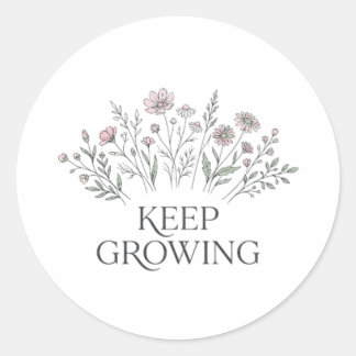 Keep Growing ミニマリストの野の花 ボタニカルステッカー ラウンドシール