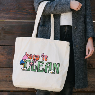 Keep It Clean シンプルなリユース可能 ラージトートバッグ