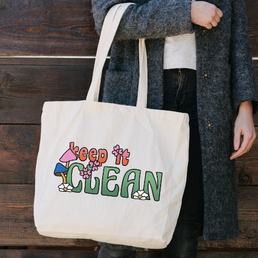 Keep It Clean | シンプルなリユース可能 ラージトートバッグ