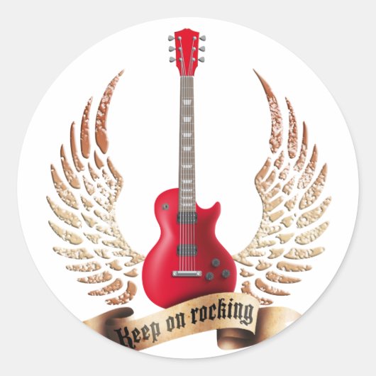 keep on rocking electric guitar wings ラウンドシール (正面)
