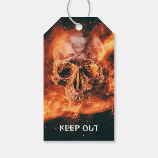 Keep Out. Flaming skull in space ギフトタグ (裏面)