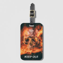 Keep Out. Flaming skull in space ラゲッジタグ
