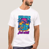 Keep Palm Just Chill – Neon Beach Dinosaur Tシャツ (正面)