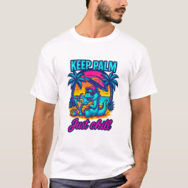 Keep Palm Just Chill – Neon Beach Dinosaur Tシャツ