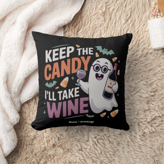 Keep the Candy, I’ll Take the Wine Funny Halloween クッション (ブランケット)