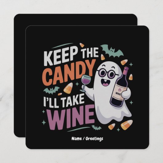 Keep the Candy, I’ll Take the Wine Funny Halloween 招待状 (正面/裏面)