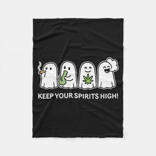 Keep Your Spirits High Ghost Smoking Weed Hallowee フリースブランケット (正面)