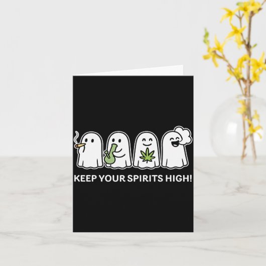 Keep Your Srits High Ghost Smoking Weed Halloween  カード (黄色い花)
