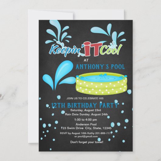 Keep'nそれカッコいいのプールを囲んでのパーティの誕生日 招待状 (正面)