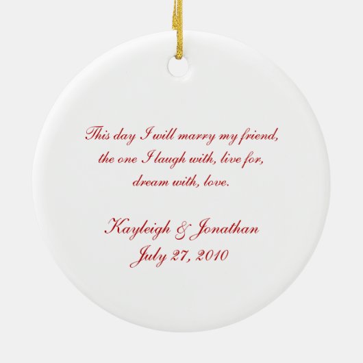 Keepsakを結婚するオーナメントの赤いハートの黒の渦巻 セラミックオーナメント (裏面)