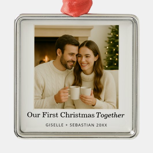 Keepsakeの初めてのクリスマスが一緒にフォトホリデー メタルオーナメント (正面)