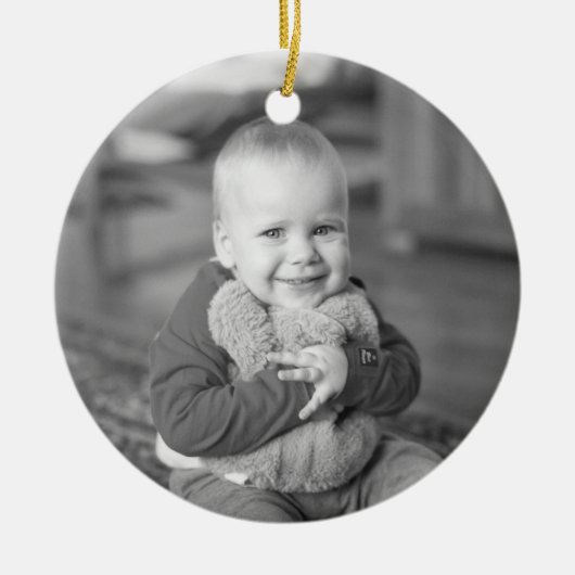Keepsakeの初めてのクリスマス写真の緑 セラミックオーナメント (正面)