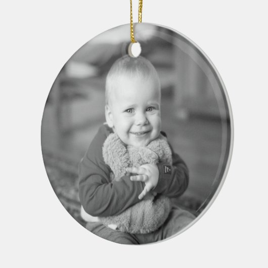 Keepsakeの初めてのクリスマス写真の緑 セラミックオーナメント (左)