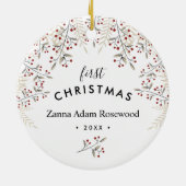 Keepsakeの初めてのクリスマス写真の緑 セラミックオーナメント (裏面)