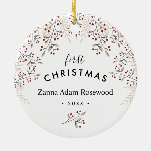 Keepsakeの初めてのクリスマス写真の緑 セラミックオーナメント (裏面)