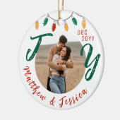 Keepsakeカップル写真ホワイトジョイフェスティバルクリスマス セラミックオーナメント (左)