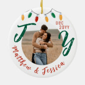 Keepsakeカップル写真ホワイトジョイフェスティバルクリスマス セラミックオーナメント (裏面)