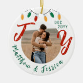 Keepsakeカップル写真ホワイトジョイフェスティバルクリスマス セラミックオーナメント (正面)
