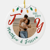 Keepsakeカップル写真ホワイトジョイフェスティバルクリスマス セラミックオーナメント (裏面)