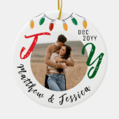 Keepsakeカップル写真ホワイトジョイフェスティバルクリスマス セラミックオーナメント (正面)