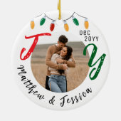 Keepsakeカップル写真ホワイトジョイフェスティバルクリスマス セラミックオーナメント (裏面)