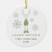 Keepsakeベビーの初めてのクリスマストナカイ写真 セラミックオーナメント (正面)