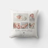 Keepsake写真モダンコラージュの生まれたばかりの統計 クッション (正面)
