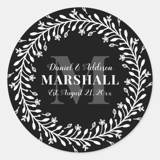 Keepsake新婚カップルリースモノグラム名 ラウンドシール (正面)