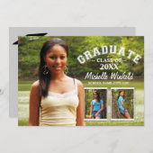 Keepsake 3フォトモダン文字オーバーレイ卒業 招待状 (正面/裏面)