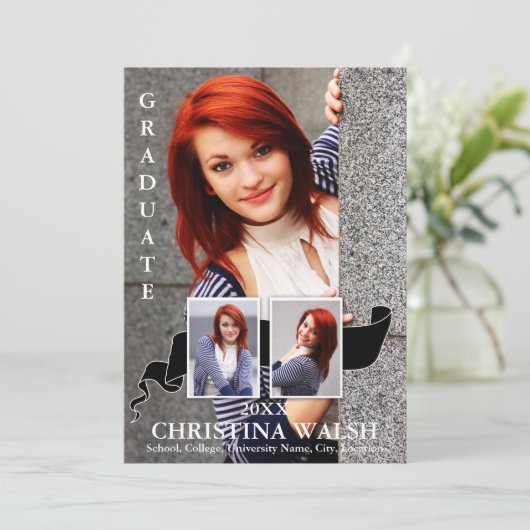 Keepsake 3 Photo Black Ribbon卒業 招待状 (スタンド正面)