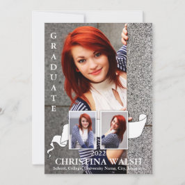 Keepsake 3 Photo White Ribbon卒業 招待状