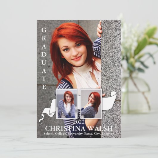 Keepsake 3 Photo White Ribbon卒業 招待状 (スタンド正面)