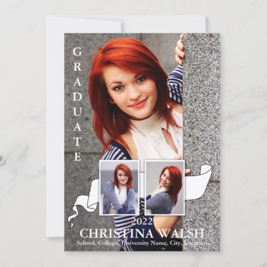 Keepsake 3 Photo White Ribbon卒業 招待状 (正面)