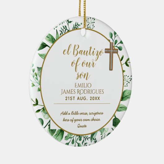 Keepsake Baptism BAUTIZOギフト金ゴールドと聖なる書物、 経典 セラミックオーナメント (右)