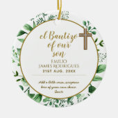 Keepsake Baptism BAUTIZOギフト金ゴールドと聖なる書物、 経典 セラミックオーナメント (正面)