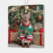 Keepsake Cornish Rex Cat Christmas Personalized  セラミックオーナメント (左)