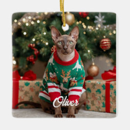 Keepsake Cornish Rex Cat Christmas Personalized  セラミックオーナメント