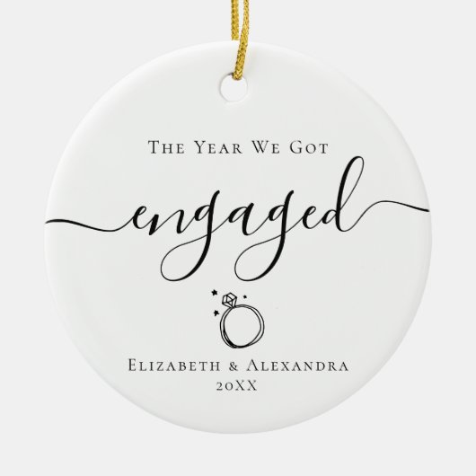 Keepsake Couple Names Year we got engaged  セラミックオーナメント (正面)