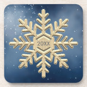 Keepsake Dated金ゴールドスノーフレークon Blue コースター (正面)