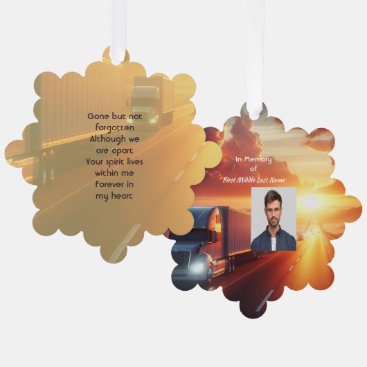 Keepsake Memorial Semi-Truck Tractor-trailer オーナメントカード (正面/裏面)