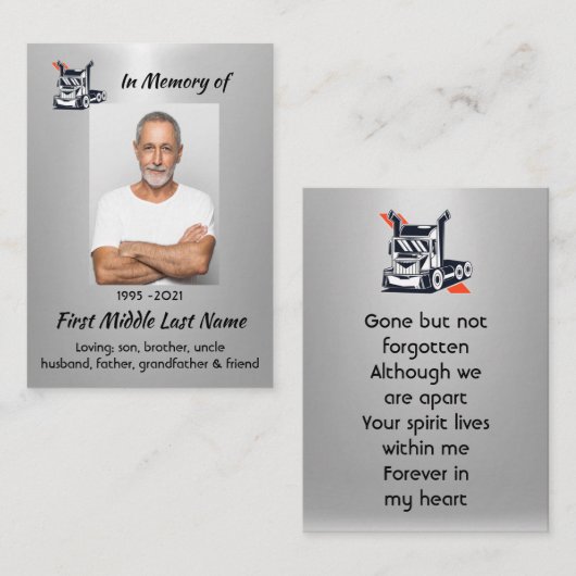 Keepsake  Memorial Semi-Truck Tractor-trailer  名刺 (正面/裏面)