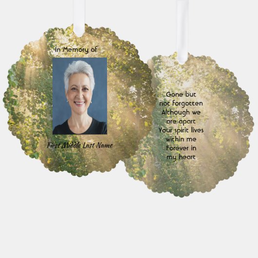 Keepsake Memorial Sunshine Golden Forest オーナメントカード (正面/裏面)